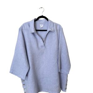 Sigrid Olsen linen floaty linen top in a denim color.